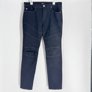 True Religion Rocco Relaxed Skinny Biker Jeans Black Mens W34 L32 Moto